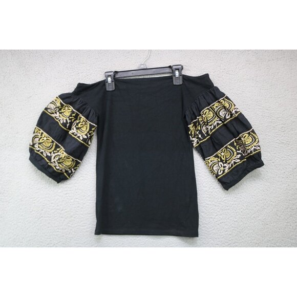 Free People Short Embroidered Puff Sleeve Off Shoulder Top-XS-BOHO-Whimsigoth - Picture 1 of 9